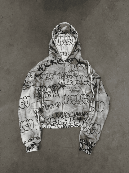 GRAFFITI ZIP HOODIE - GREY