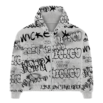 GRAFFITI ZIP HOODIE - GREY