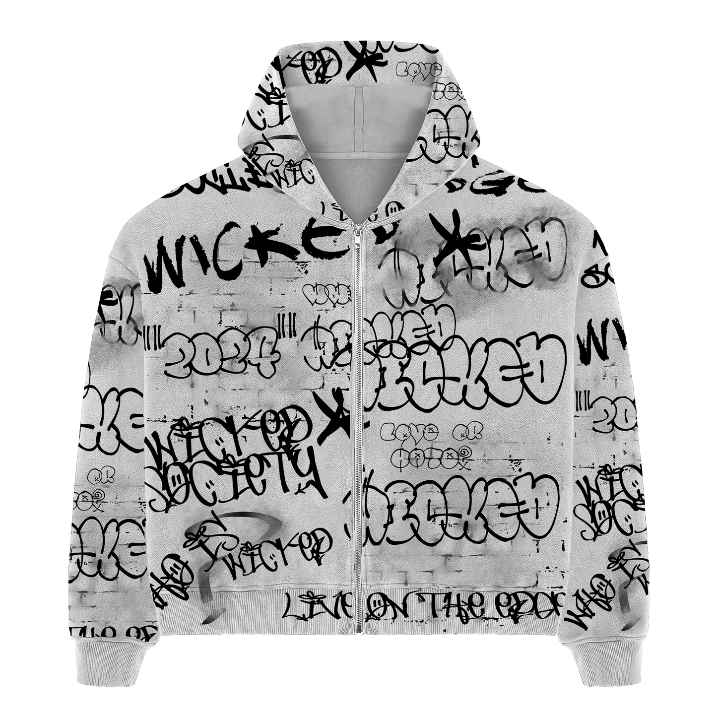 GRAFFITI ZIP HOODIE - GREY