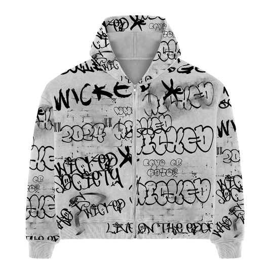 GRAFFITI ZIP HOODIE - GREY